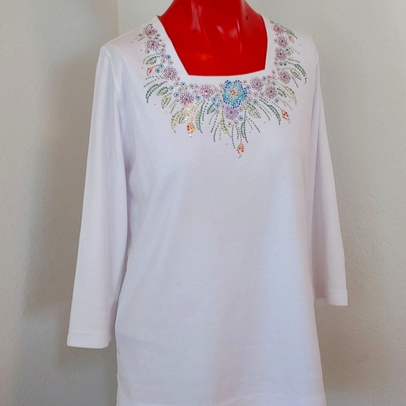 Embellished Women's Square Neck Top in White with Long Sleeves size Small - Picture 5 of 14